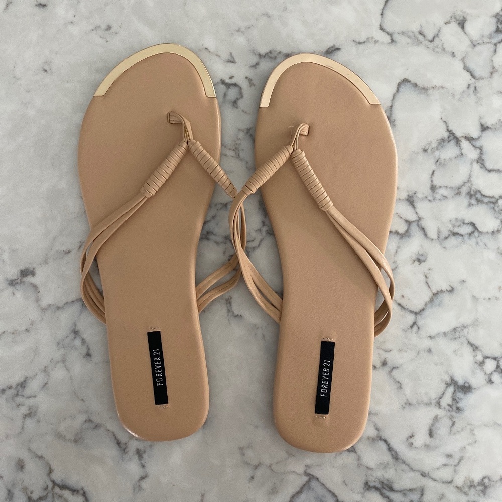 Forever 21 Nude Tan Strappy Flat Sandals